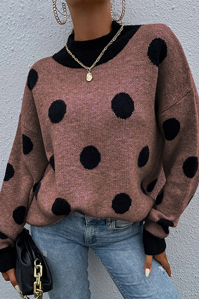 Dot Split Joint  Contrast O Neck Tops