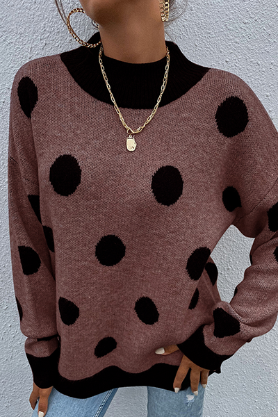 Dot Split Joint  Contrast O Neck Tops