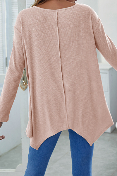 Casual Solid Split Joint Asymmetrical V Neck Tops