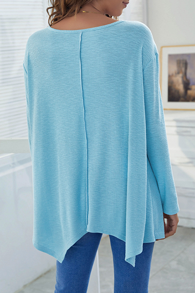 Casual Solid Split Joint Asymmetrical V Neck Tops