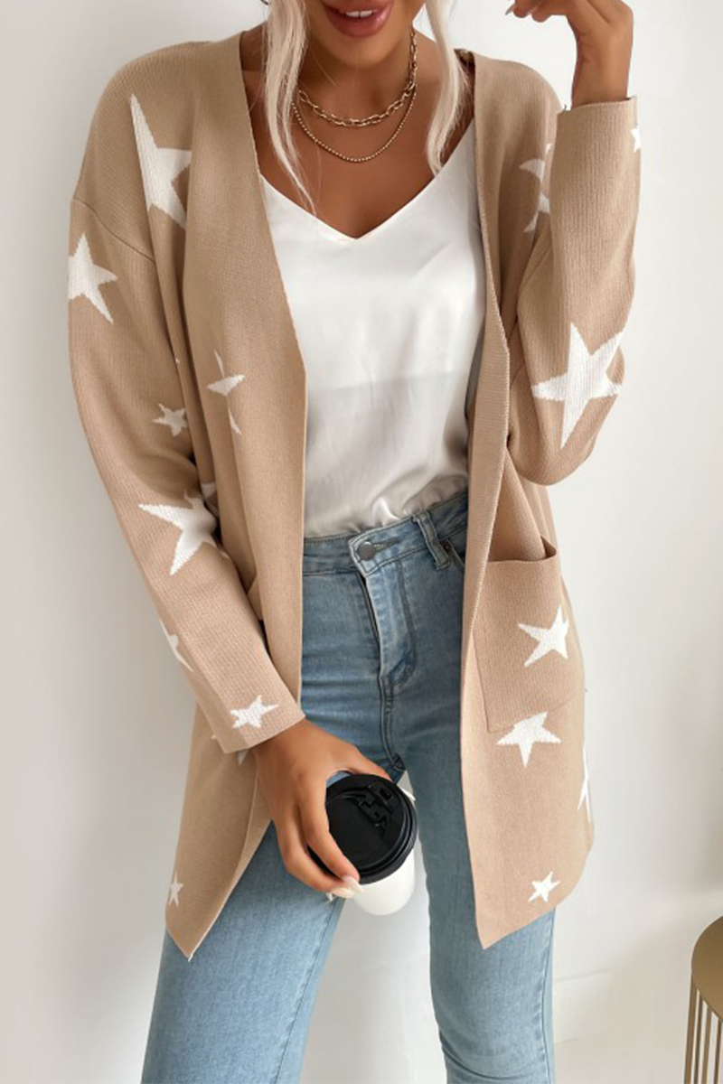 Casual The stars Split Joint Pocket V Neck Outerwear Sweater