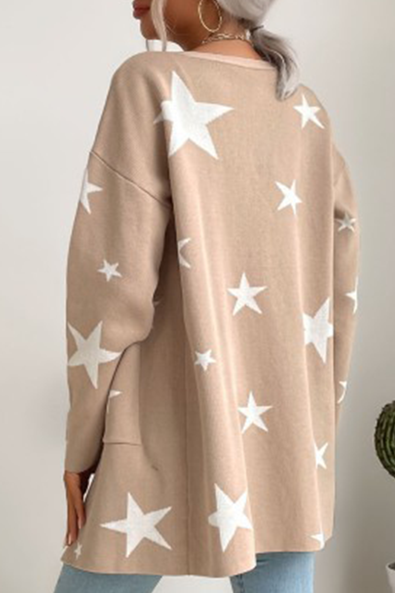 Casual The stars Split Joint Pocket V Neck Outerwear Sweater