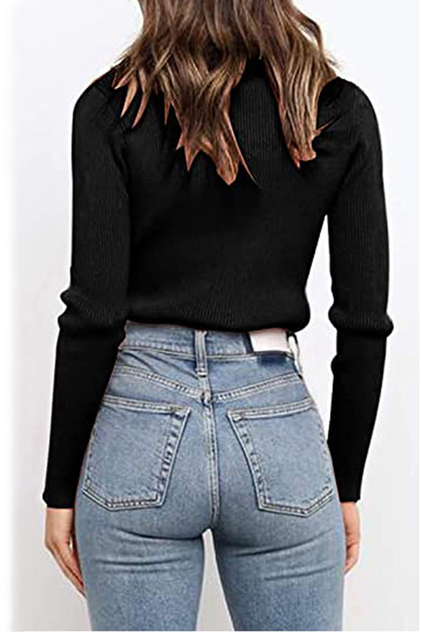 Casual Solid Patchwork Turtleneck Tops