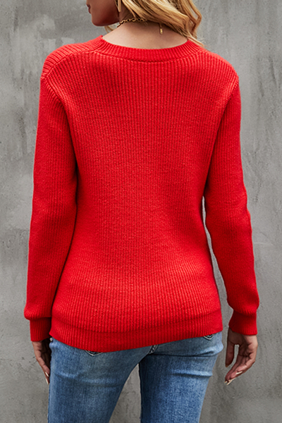 Elegant Patchwork Hollowed Out  Contrast O Neck Tops Sweater（4 colors）