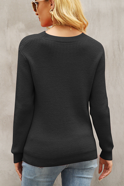 Elegant Patchwork Hollowed Out  Contrast O Neck Tops Sweater（4 colors）