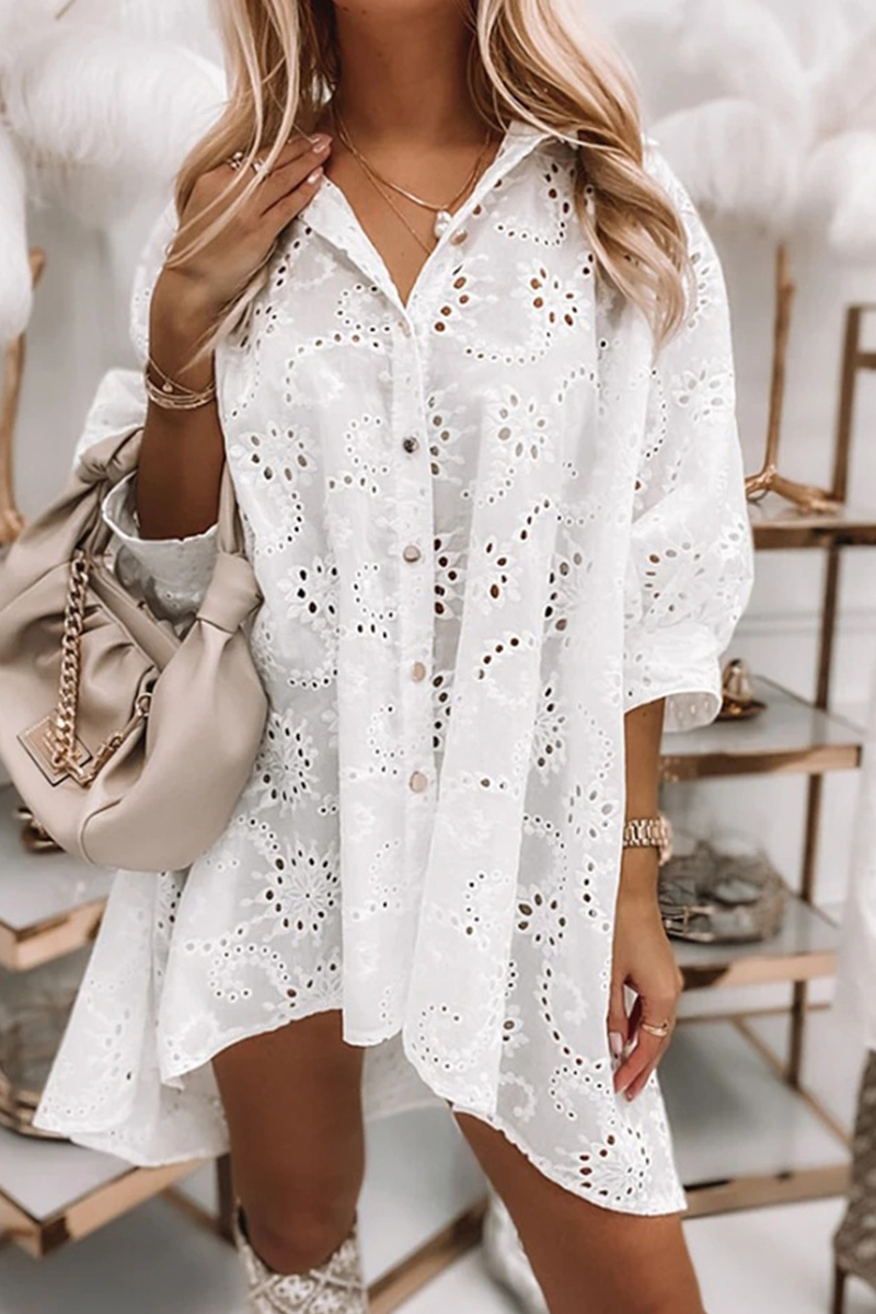 Casual Solid Split Joint Turndown Collar Shirt Dress Dresses