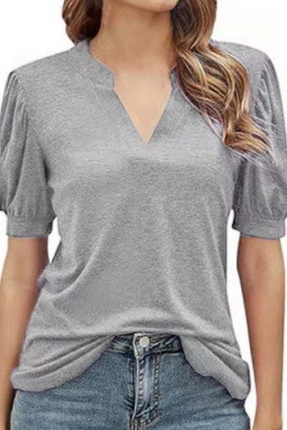 Casual Solid Patchwork V Neck T-Shirts(3 Colors)