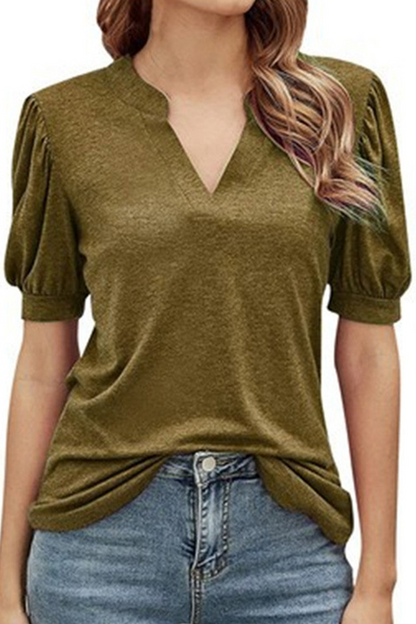 Casual Solid Patchwork V Neck T-Shirts(3 Colors)