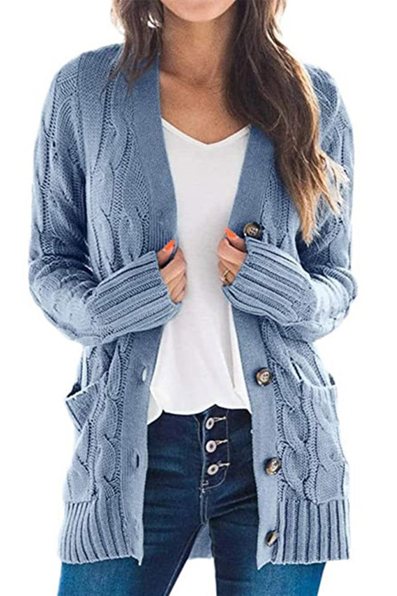 Casual Solid Split Joint Buckle Cardigan Collar Tops(5 colors)