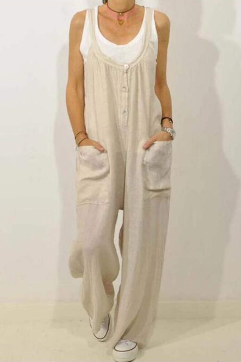 Casual Solid Patchwork U Neck Loose Jumpsuits