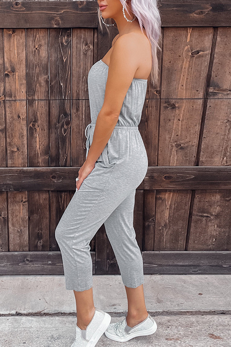 Casual Solid Split Joint Strapless Harlan Jumpsuits