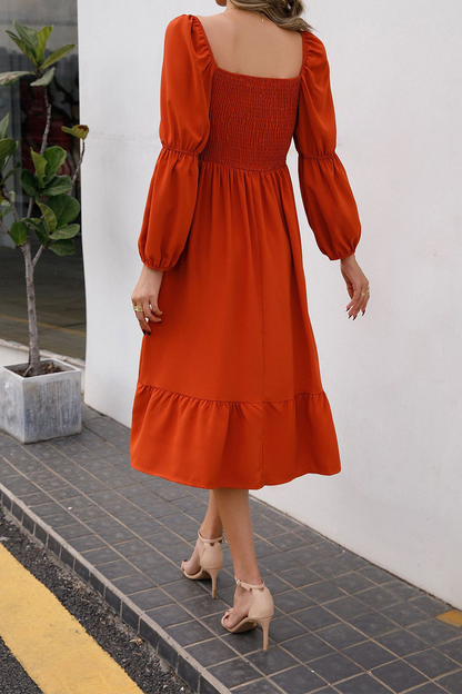 Casual Solid Split Joint Square Collar Waist Skirt Dresses