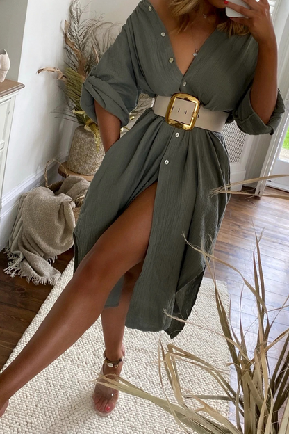 vmtvr Belted Long Sleeve Maxi Shirtdress