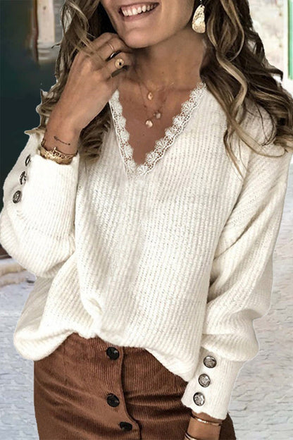 Casual Solid Patchwork V Neck Sweaters(9 Colors)