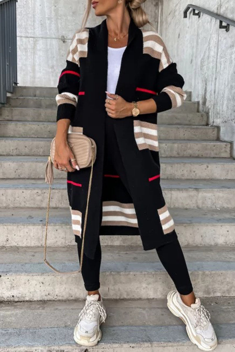 Casual Striped Print Outerwear