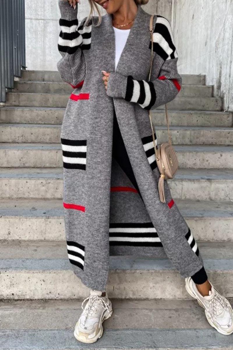 Casual Striped Print Outerwear