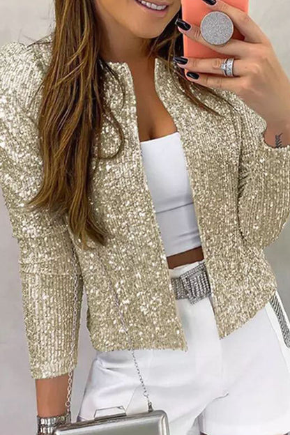 Casual Solid Sequins Patchwork Outerwear(5 Colors)