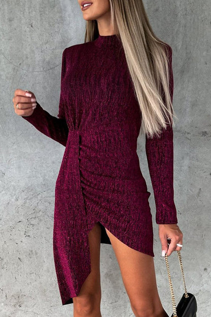 Elegant Solid Fold Half A Turtleneck A Line Dresses