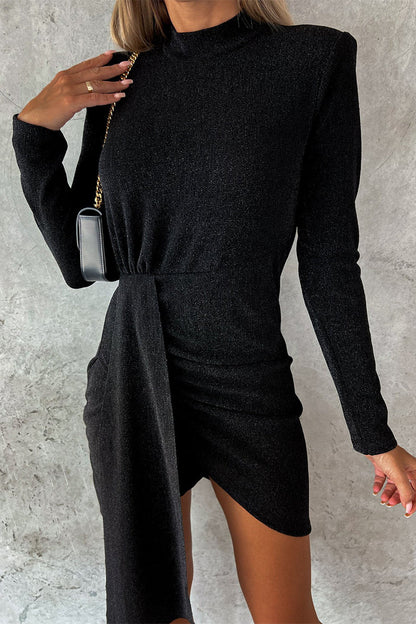 Elegant Solid Fold Half A Turtleneck A Line Dresses