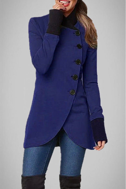 Elegant College Solid Buttons POLO collar Outerwear