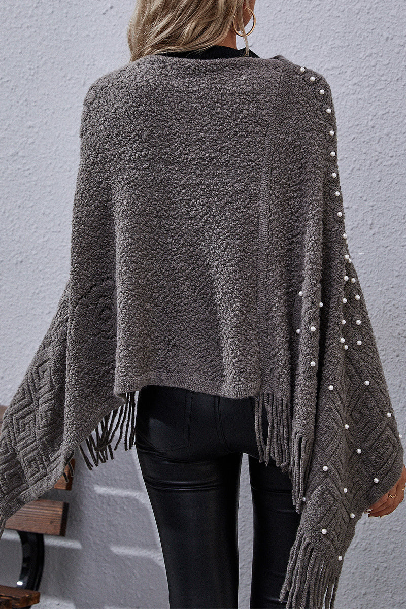 Casual Solid Tassel Rivets Asymmetrical O Neck Outerwear