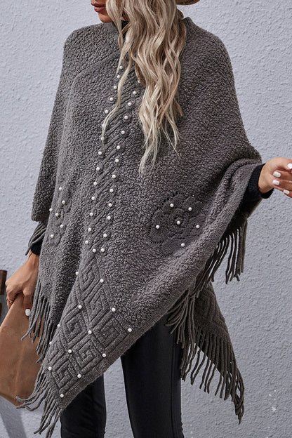 Casual Solid Tassel Rivets Asymmetrical O Neck Outerwear