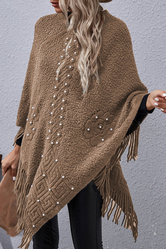 Casual Solid Tassel Rivets Asymmetrical O Neck Outerwear