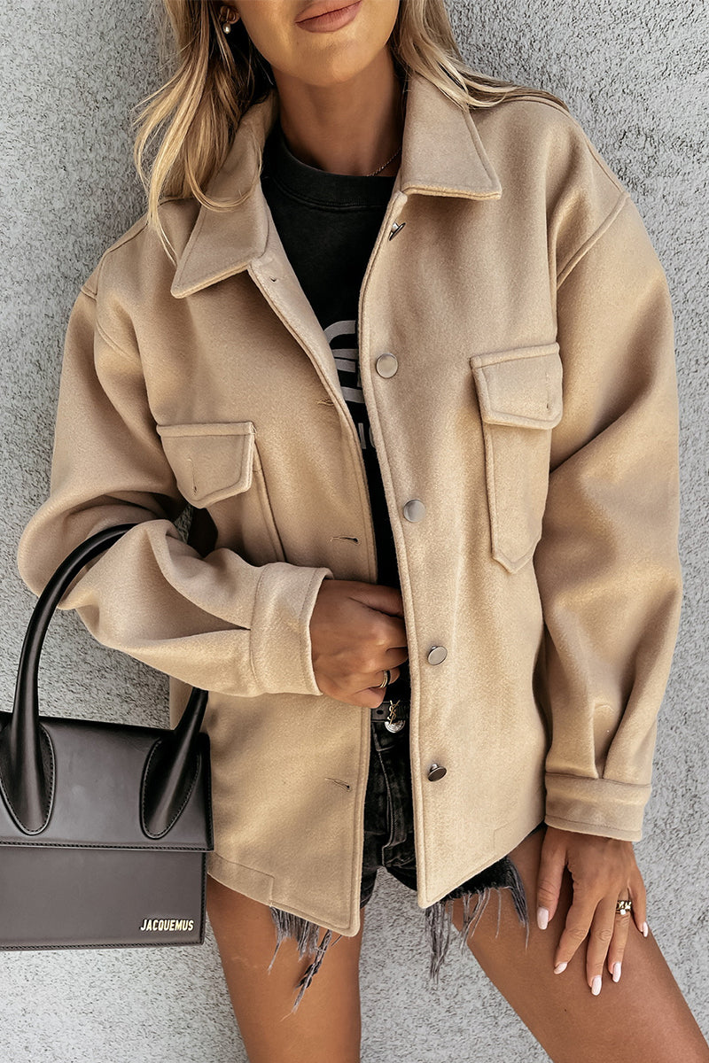 Casual Solid Solid Color Turndown Collar Outerwear