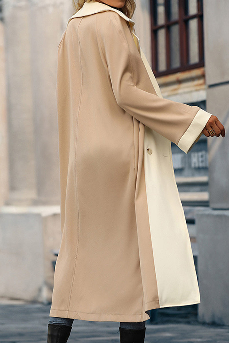 Elegant Color Block Contrast Turndown Collar Outerwear