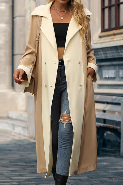 Elegant Color Block Contrast Turndown Collar Outerwear