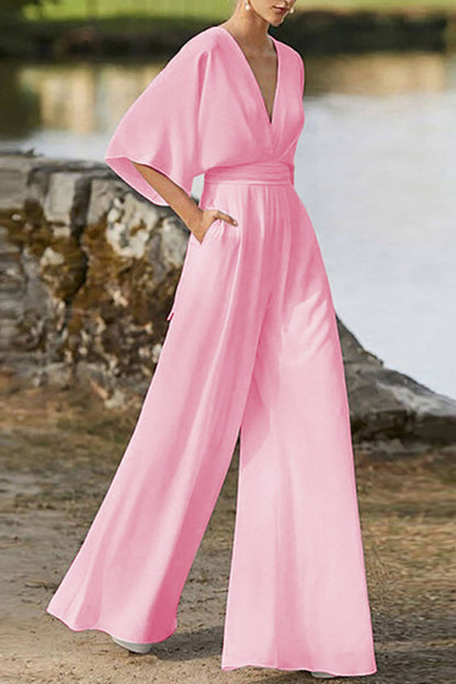 Elegant Solid Color V Neck Boot Cut Jumpsuits(7 Colors)