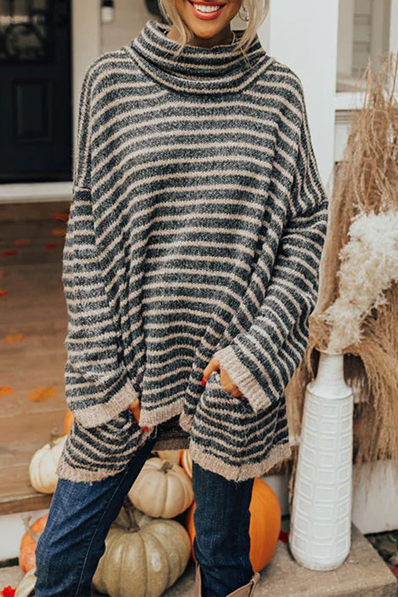 Casual Striped Patchwork Turtleneck Sweaters(4 Colors)