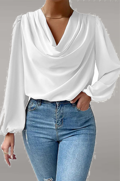 Casual Solid Patchwork U Neck Long Sleeve Tops(6 Colors)