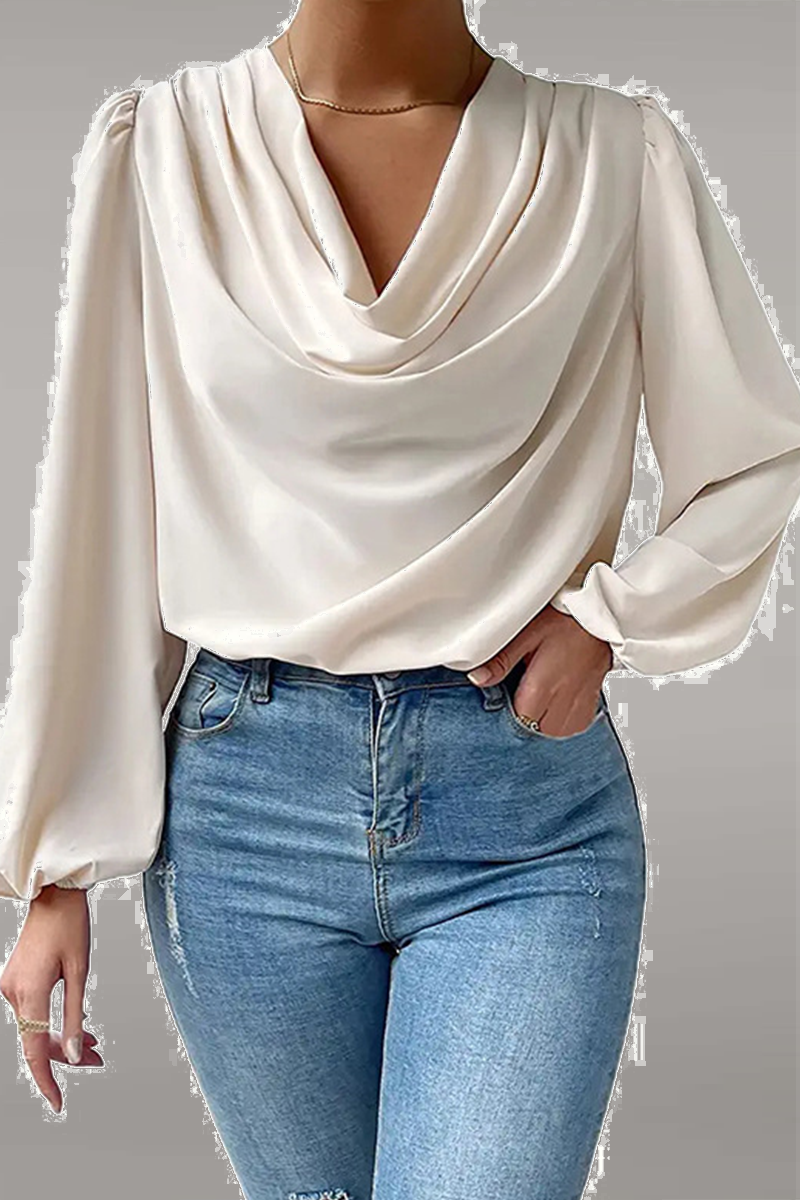 Casual Solid Patchwork U Neck Long Sleeve Tops(6 Colors)