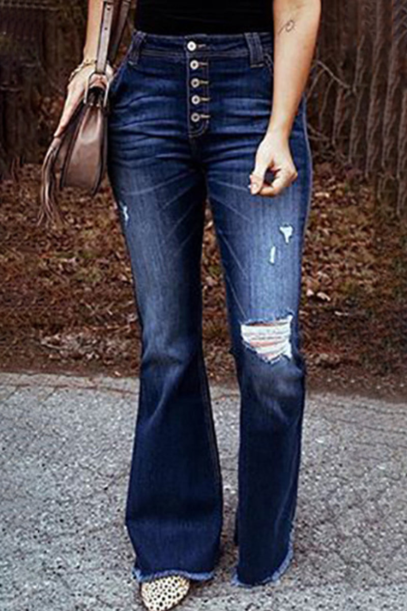 Casual Street Solid Color Straight Denim Jeans