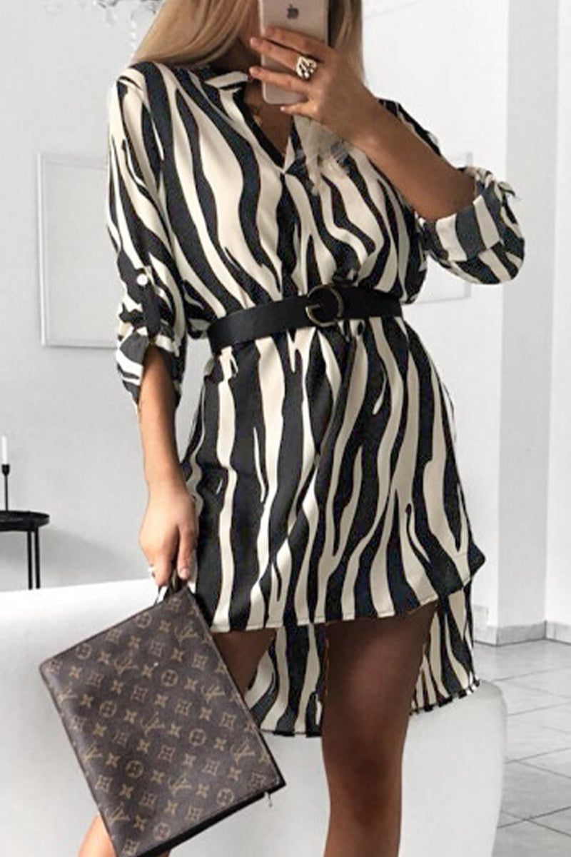 Elegant Animal Print Without Belt V Neck Irregular Dress Dresses(6 Colors)