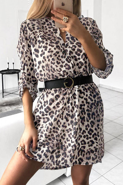 Elegant Animal Print Without Belt V Neck Irregular Dress Dresses(6 Colors)