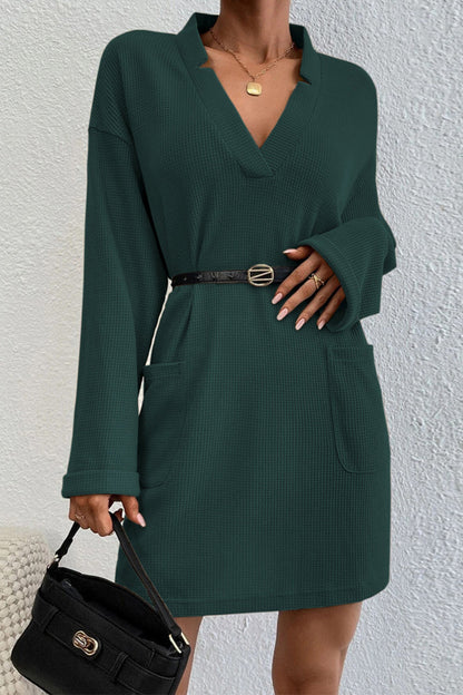 Casual Solid Pocket V Neck A Line Dresses