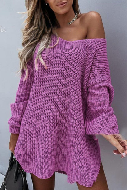 Casual Solid Slit V Neck Sweaters(7 Colors)