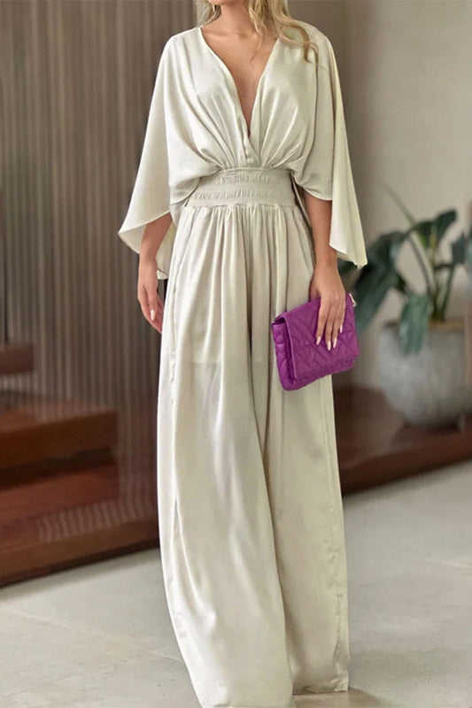 Elegant Simplicity Solid Solid Color V Neck Regular Jumpsuits