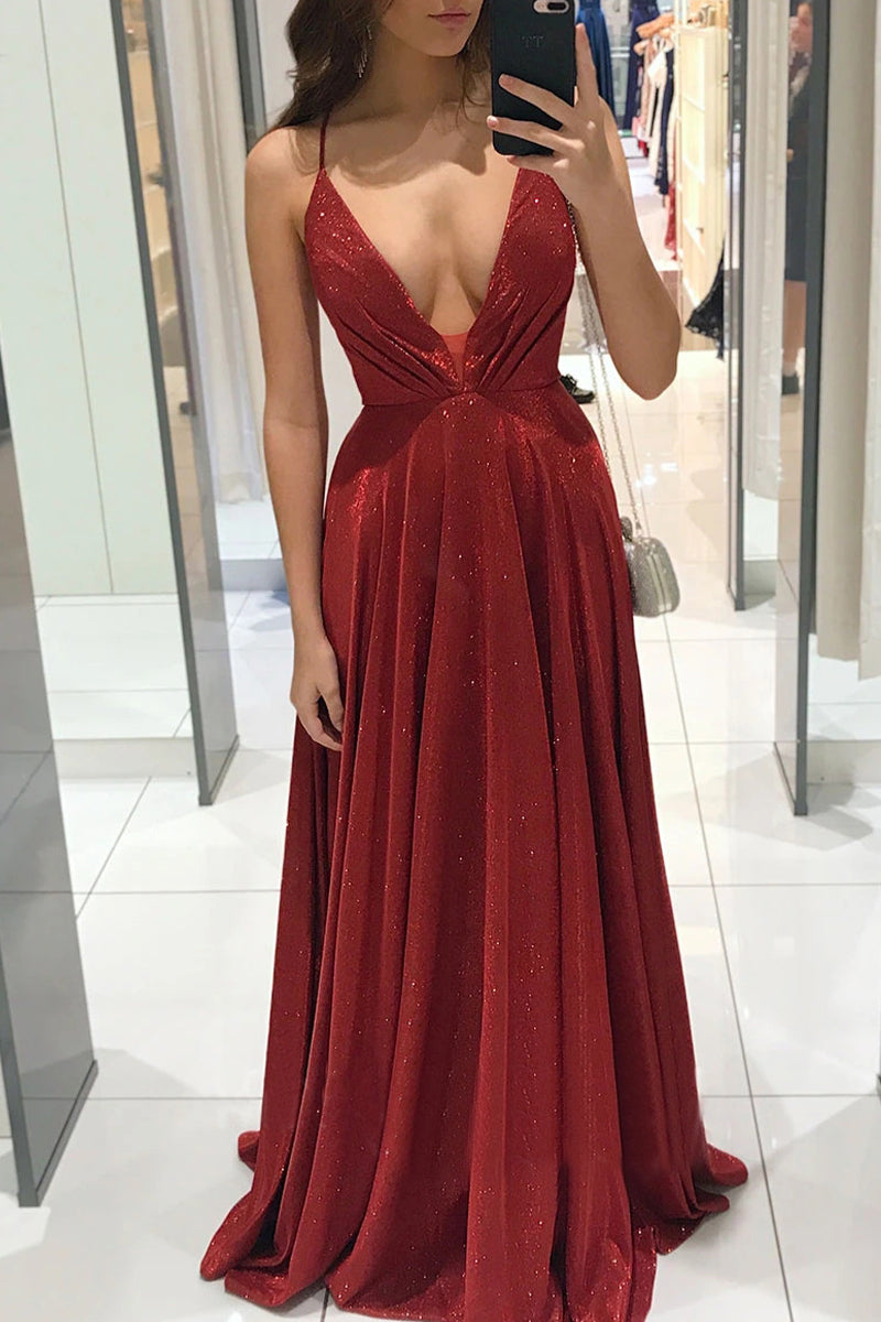 Celebrities Elegant Solid Backless V Neck Princess Dresses