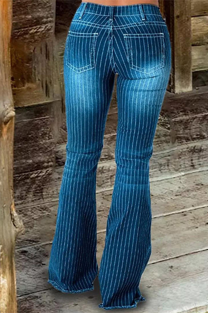 Casual Street Striped Make Old Mid Waist Regular Denim Jeans