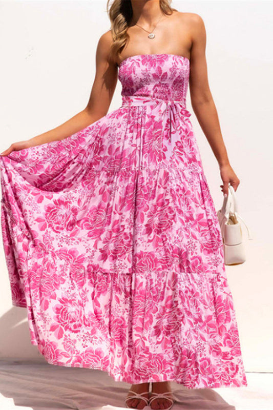 Elegant Floral Patchwork Strapless A Line Dresses