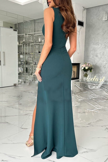 Celebrities Elegant Solid Slit Fold V Neck Evening Dress Dresses