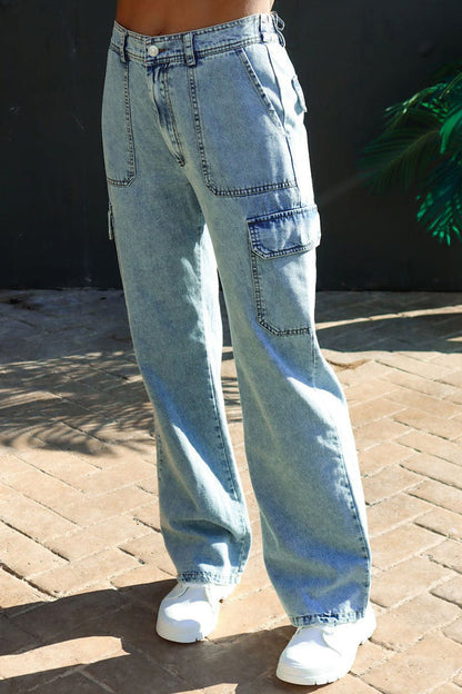 Casual Street Solid Pocket Loose Denim Jeans