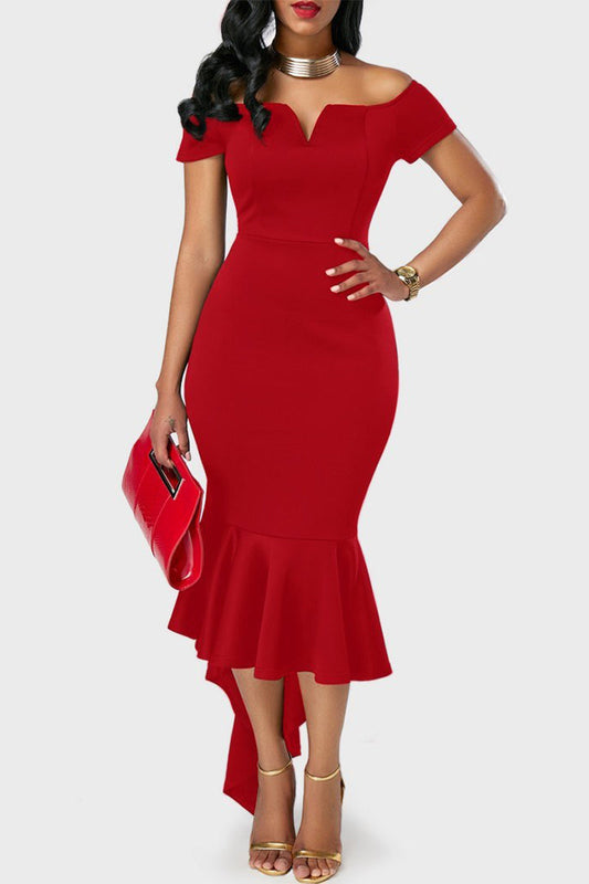 Celebrities Elegant Solid V Neck One Step Skirt Dresses(3 Colors)