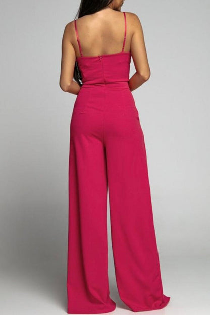 Celebrities Simplicity Solid Slit Solid Color Square Collar Regular Jumpsuits(6 Colors)