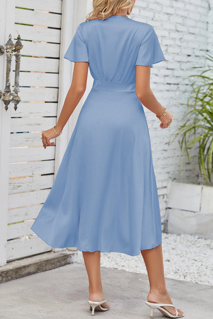 Celebrities Elegant Solid Fold With Bow V Neck A Line Dresses(9 Colors)