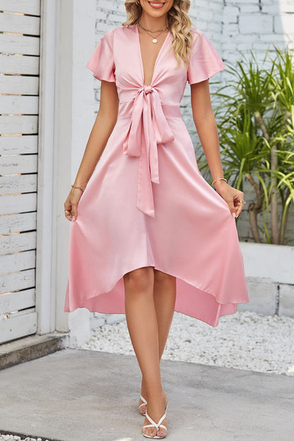 Celebrities Elegant Solid Fold With Bow V Neck A Line Dresses(9 Colors)