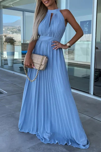 Celebrities Elegant Solid Fold Halter Waist Skirt Dresses